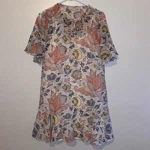 LOFT trapeze flower pattern dress with ruffles